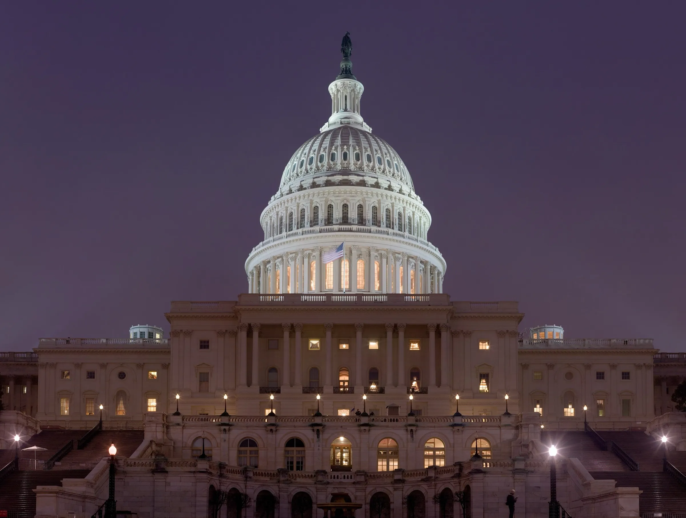 The U.S. Capitol illuminated at night